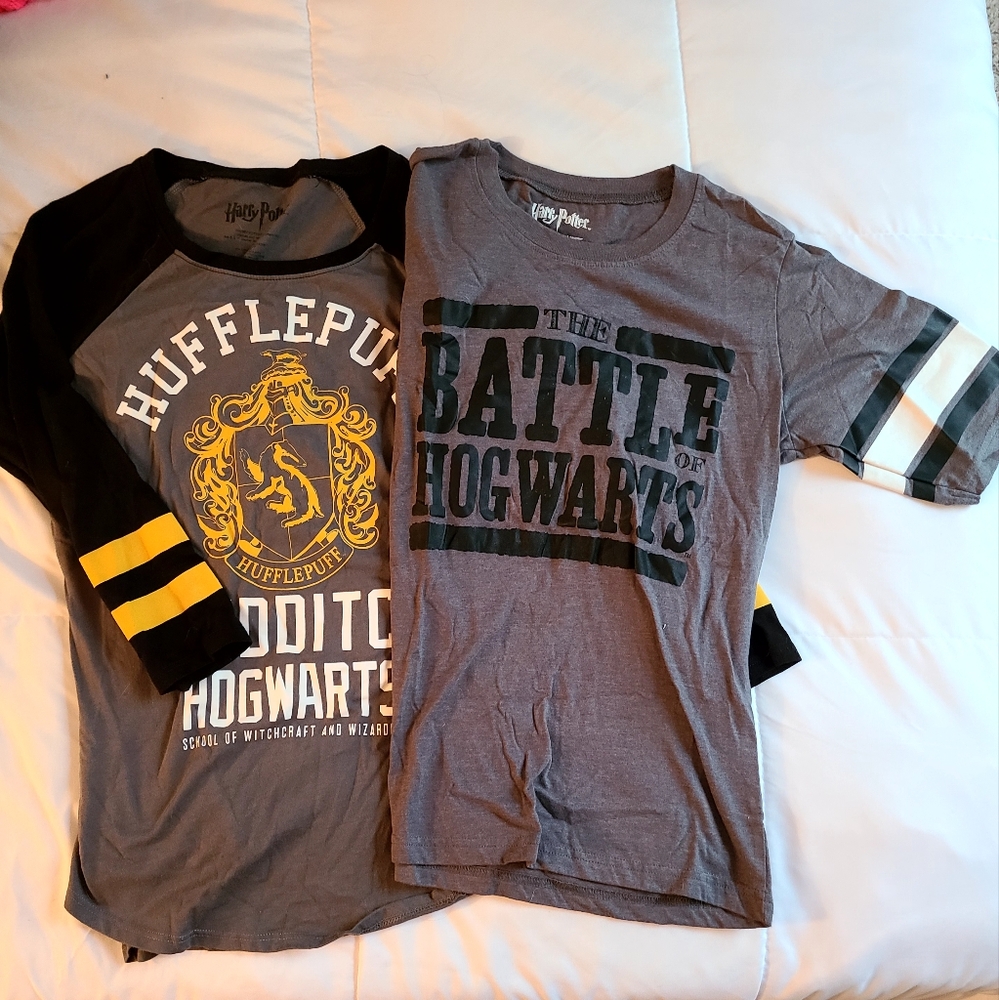 Hufflepuff and Hogwarts Quarter Sleeve Tees - Black and Gray
